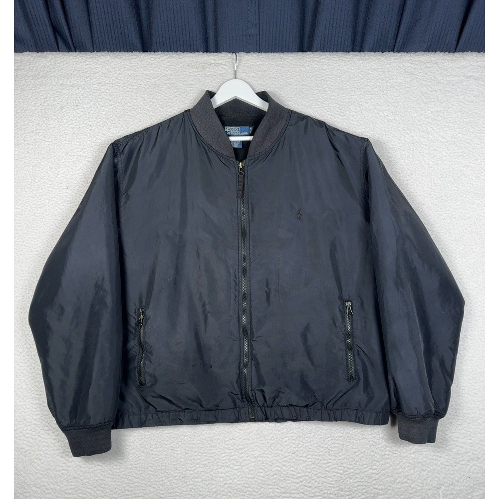 Vintage RALPH LAUREN Nylon Bomber Jacket Black Distressed - Men's XL